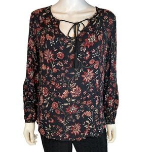 Emma & Olivia Long Sleeve Floral Blouse Black Red